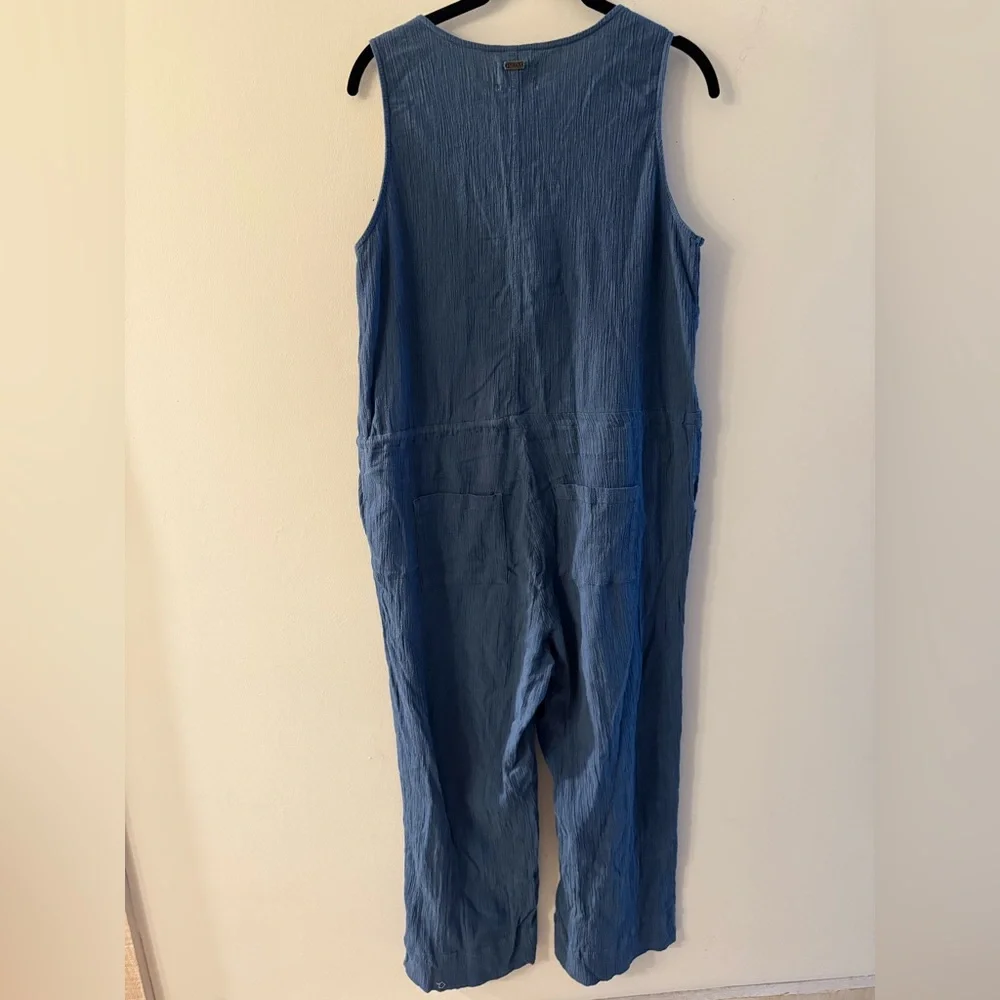 Pact Organic Cotton Jumpsuit Sz S Blue Boho Beachy Farmers Market Pockets - Picture 2 of 10